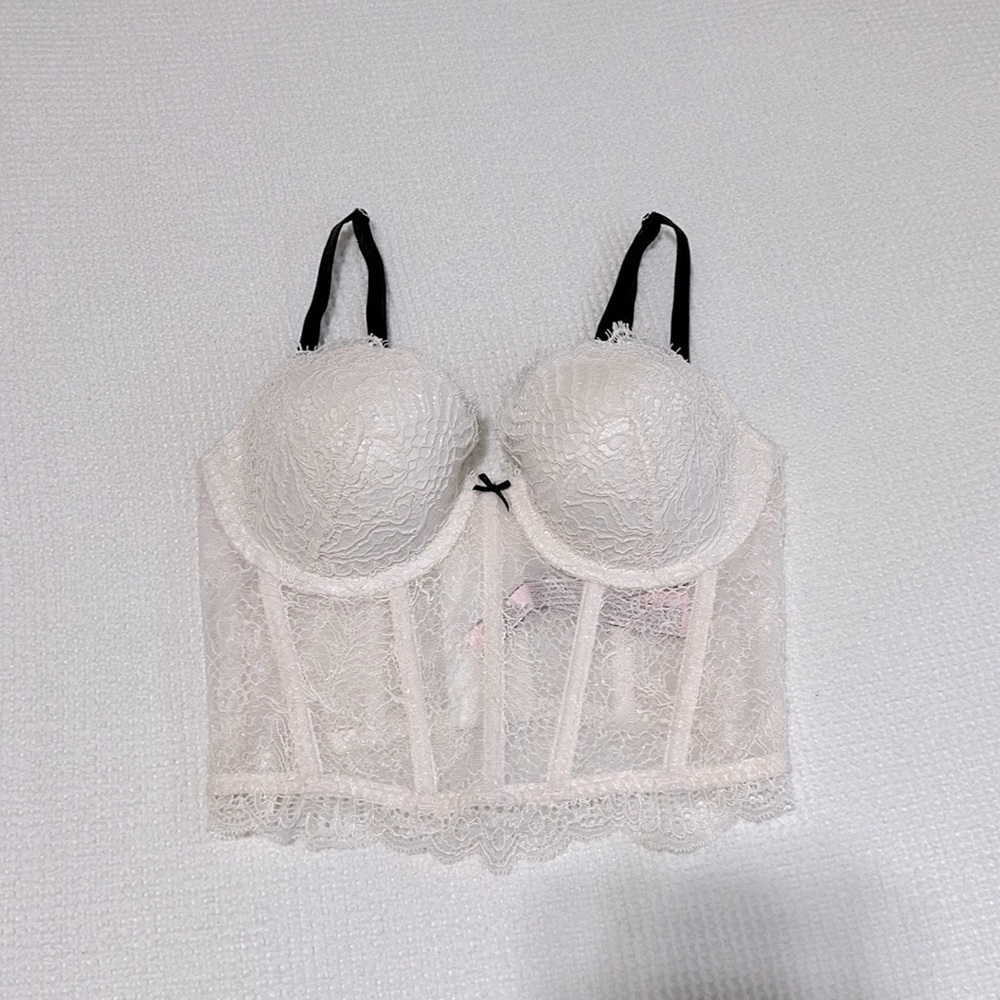 Victoria’s Secret Dream Angel White Lace Velvet Strap Demi Bra Corset